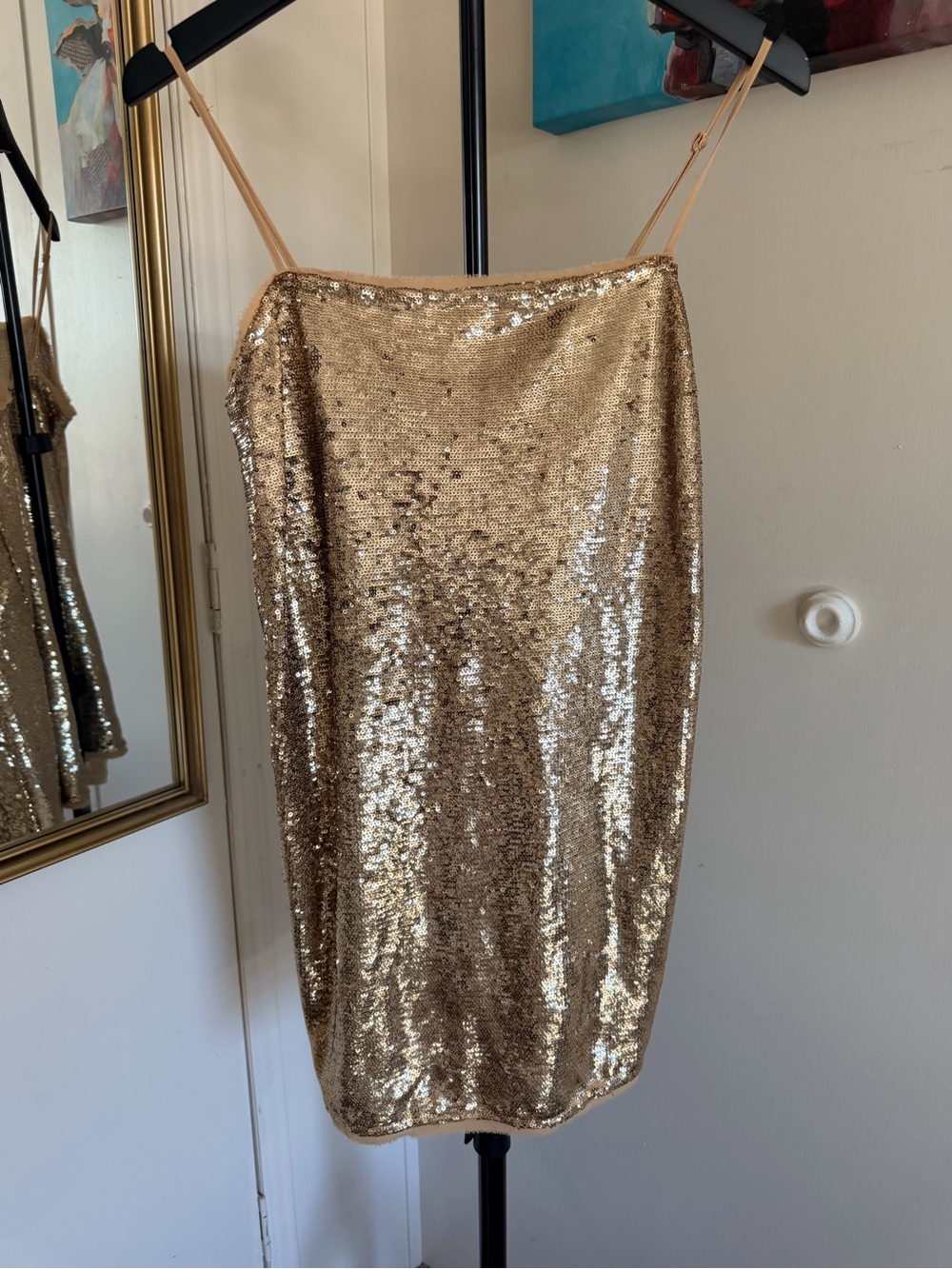 Free People Intimately Gold Sequin Cami Mini Dress XS